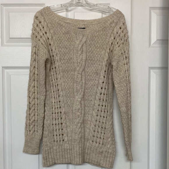 American Eagle Outfitters Sweaters - AEO Cable Knit Oatmeal Color Long Line Wool Alpaca Blend Chunky Sweater Sz S